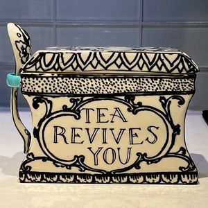 ANTHROPOLOGIE MOLLY HATCH TEA REVIVES YOU CERAMIC TEA BOX AND SPOON